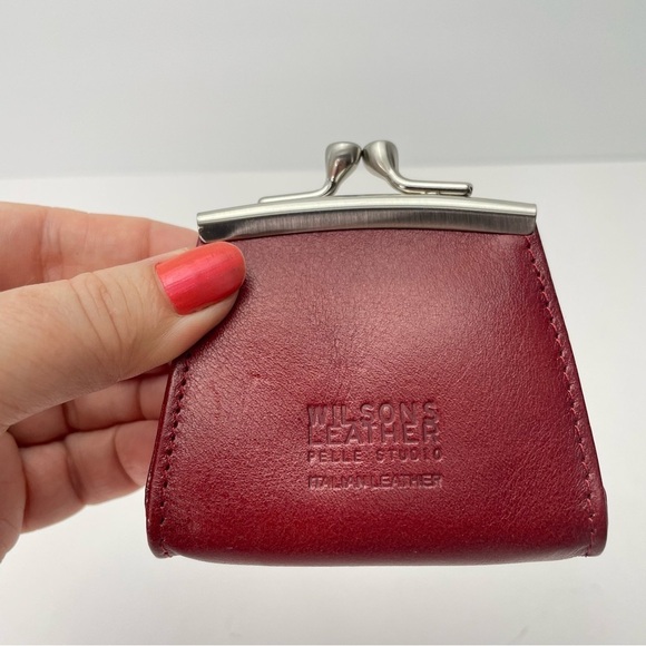 Wilsons Genuine Tan Leather Coin Purse Key Chain kiss Closure Vintage - Picture 10 of 10